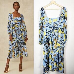 Pearl by Lela Rose NWT Womens Metallic Floral Square Neck Dress Size 12